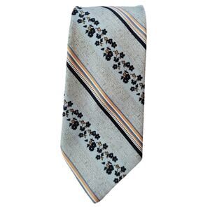 Vintage Monte Carlo Tie Mens 54 X 3 3/4 Gray Blue Floral Striped Grandpacore
